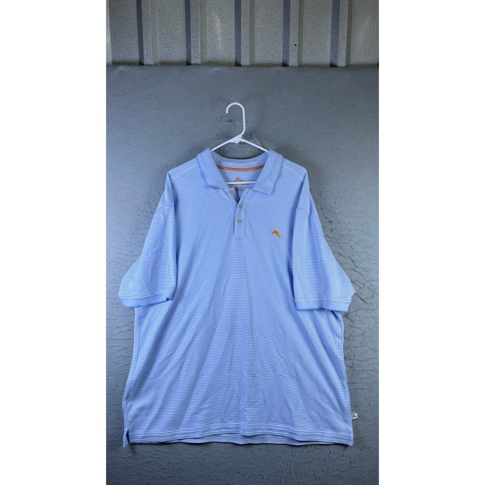 Tommy Bahama Polo Shirt Mens XXL Blue Excellent Striped Short Sleeve Marlin